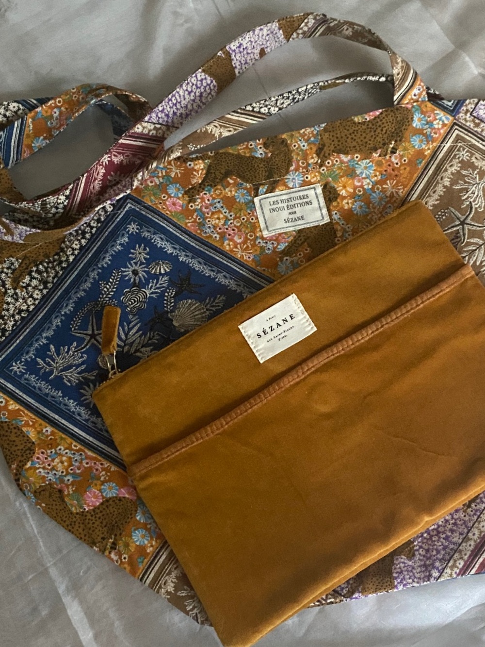 Sezane x Inoui Tote & Velvet Makeup Bag NWOT